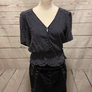 Elodie Navy Polka Dot Peplum Top Sz S